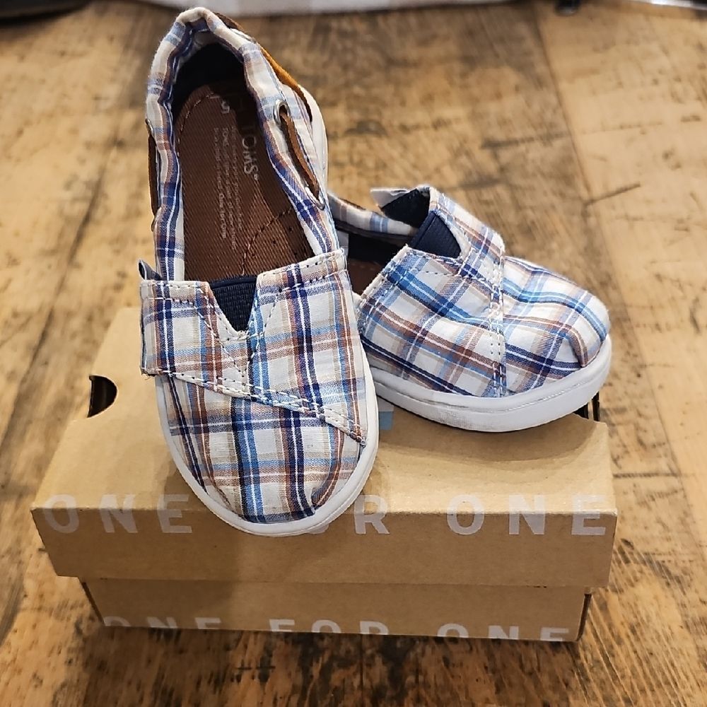 TOMS Bimini Woven Plaid Children's Shoes Size 5T - Picture 1 of 7